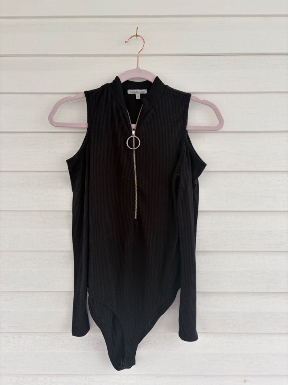Charlotte Russe Black Long Sleeve Bodysuit
